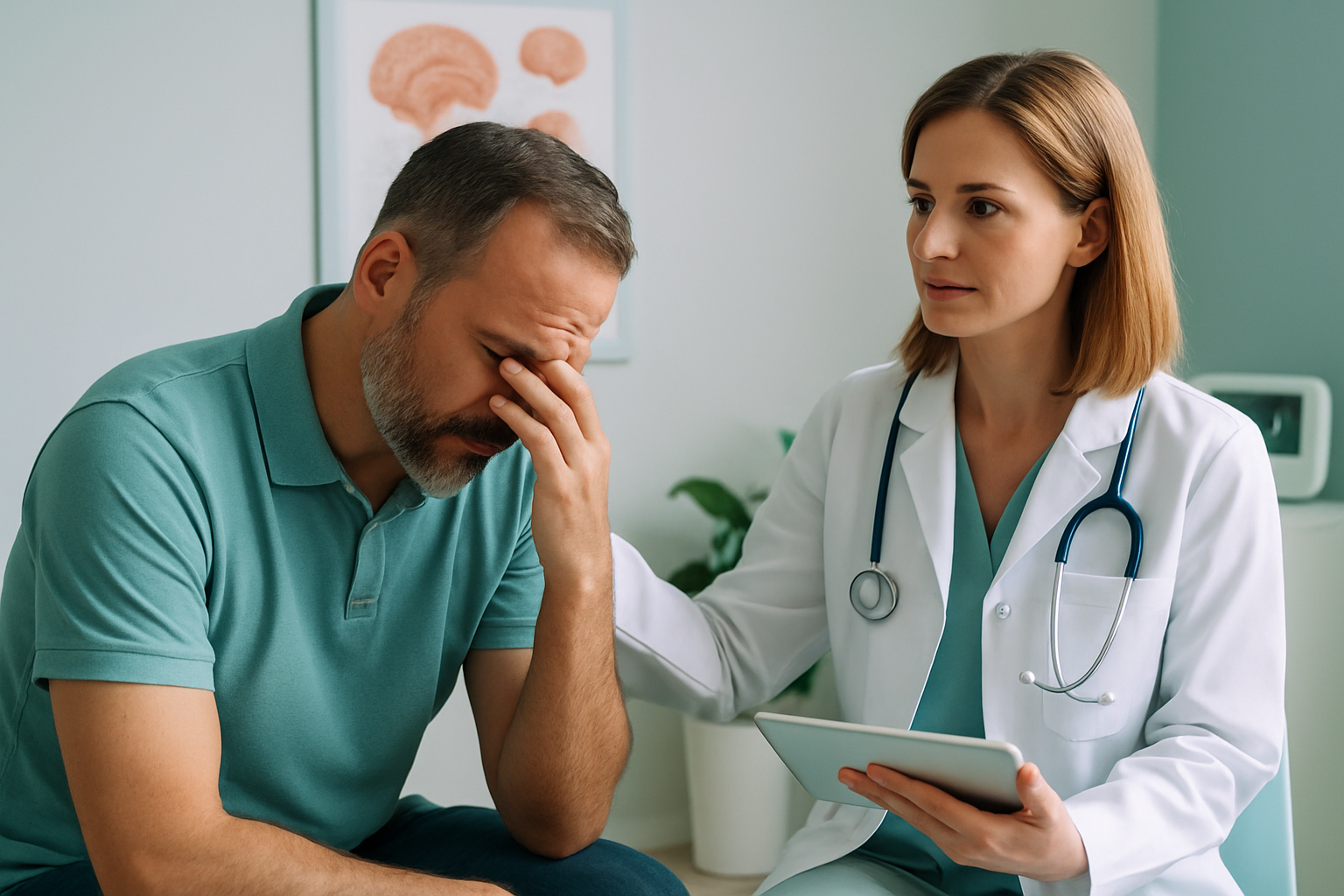 Mann mit psychischer Belastung und Erektionsstörung - Symbolbild für Stress und Versagensangst